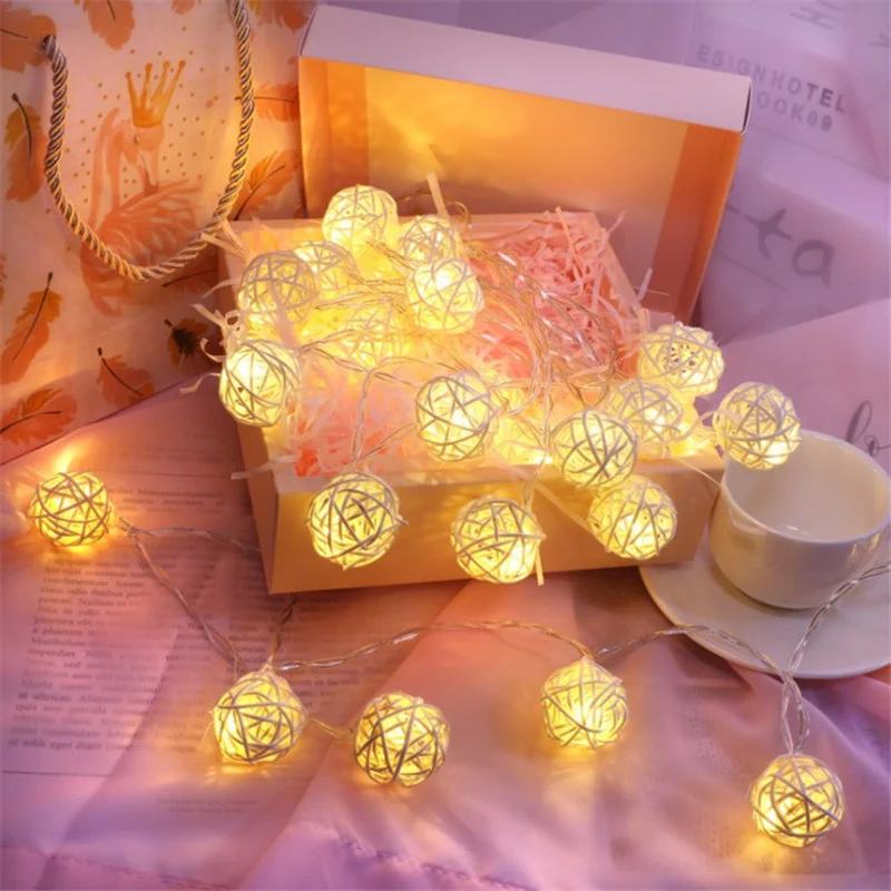 

Thai Sepak Takraw Led Fairy String Lights Rattan Balls Cotton 5M 20LEDs Warm White Garland Chain Holiday Christmas Decoration