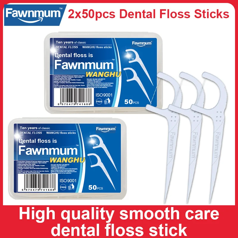 

Fawnmum Dental Floss 2x50Pcs WangHu Dental Super Fine Toothpick Dental Floss Stick Adult Interdental Brush Clean Teeth Oral care