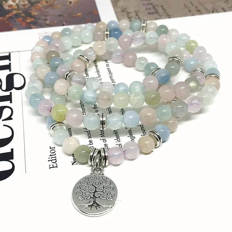 

AA Quality Nature Morgenite 6 MM Beads 73 CM Charm Pendant Bracelet For Girl Women Necklace Really Color Stone Fashion Jewelry