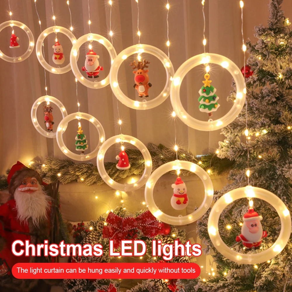 

LED Christmas Curtain Fairy Lights Santa Claus Warm White String Light Ornaments Xmas Party Window Door Hanging Decoration Lamp