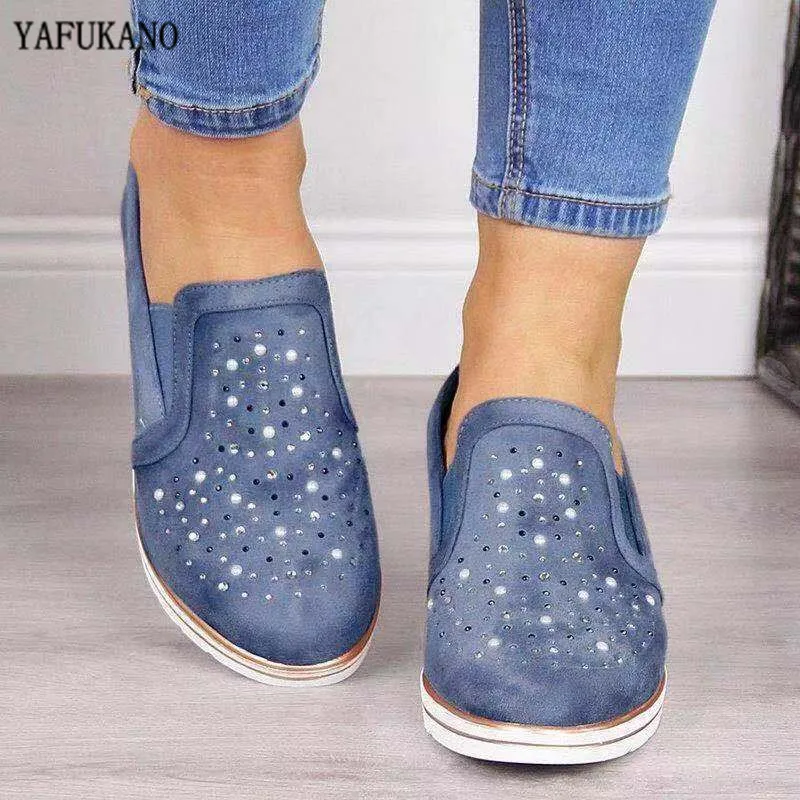 

Autumn Women Flat Sneakers Casual Vulcanized Shoes Female Lace Up Ladies Platform Comfort Crystal Loafers Fashion Shoes