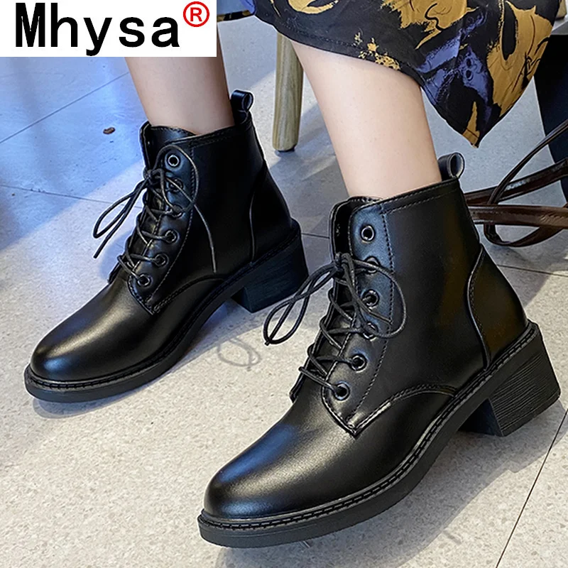 

Новинка осени 2021, модные женские ботильоны из искусственной кожи на шнуровке и среднем каблуке, женские повседневные ботинки на толстом каб...