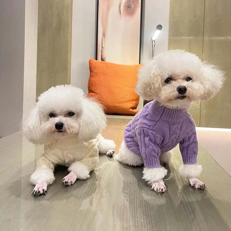 

Pet Sweater Autumn and Winter Solid Color Thick knitted Pullover Warm Sweater Teddy Bichon Small dog clothes dog sweater