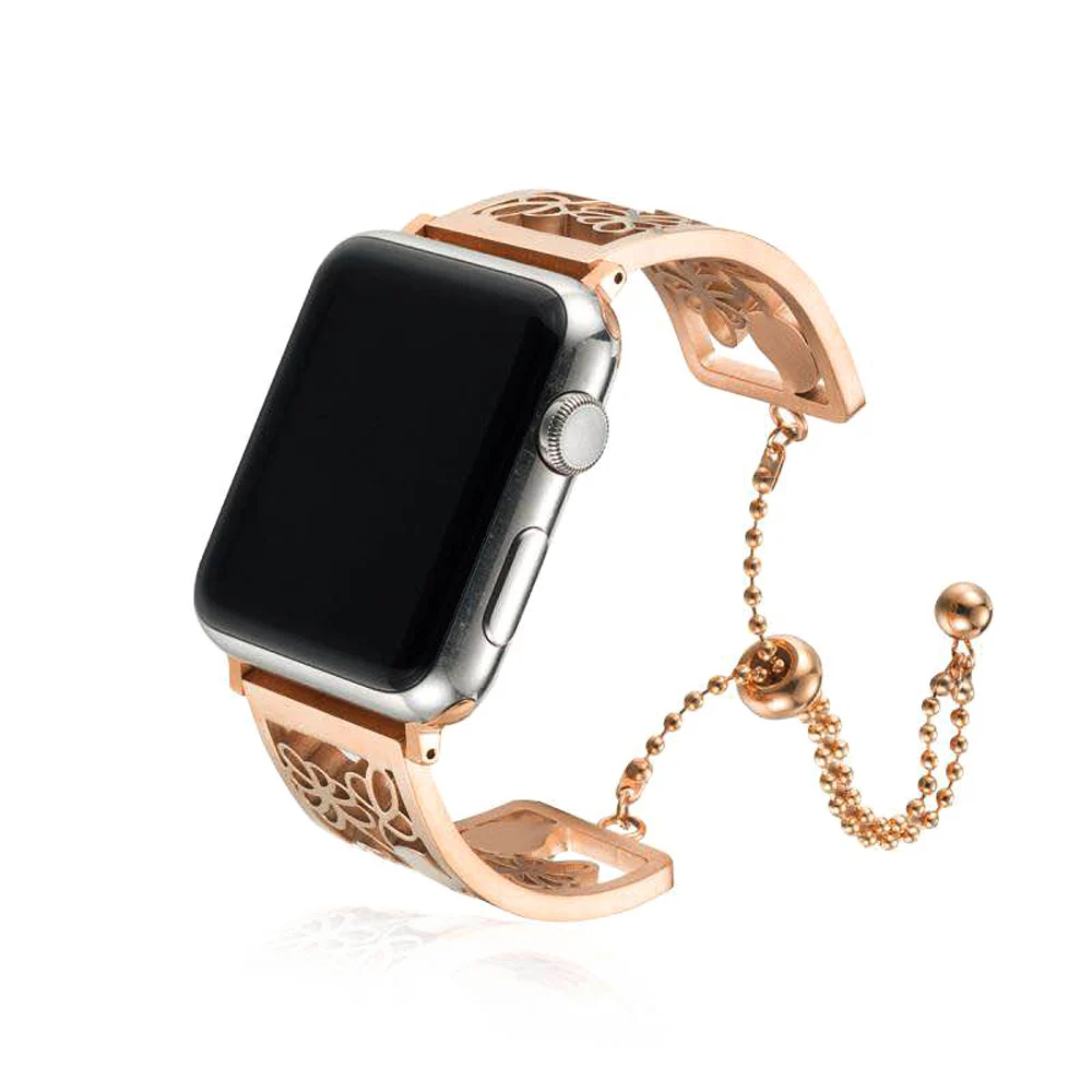 Для женщин девушки браслет Стиль ремешок для наручных часов Apple Watch, 38, 42/40/44 мм сменный металлический ремешок серии 1/2/3/4/5 C петлей на запястье на пояс - Цвет ремешка: Rose gold