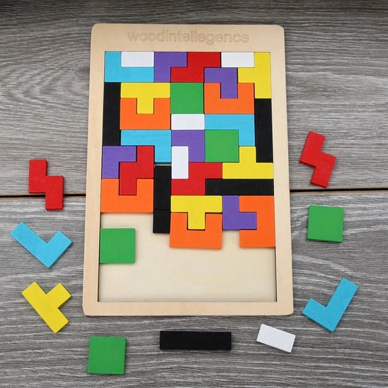 

2021 Colorful 3D Puzzle Early Wooden Tangram Math Toys Game Kinder Pre-School Magination Intellectual Educational Toy For Kids