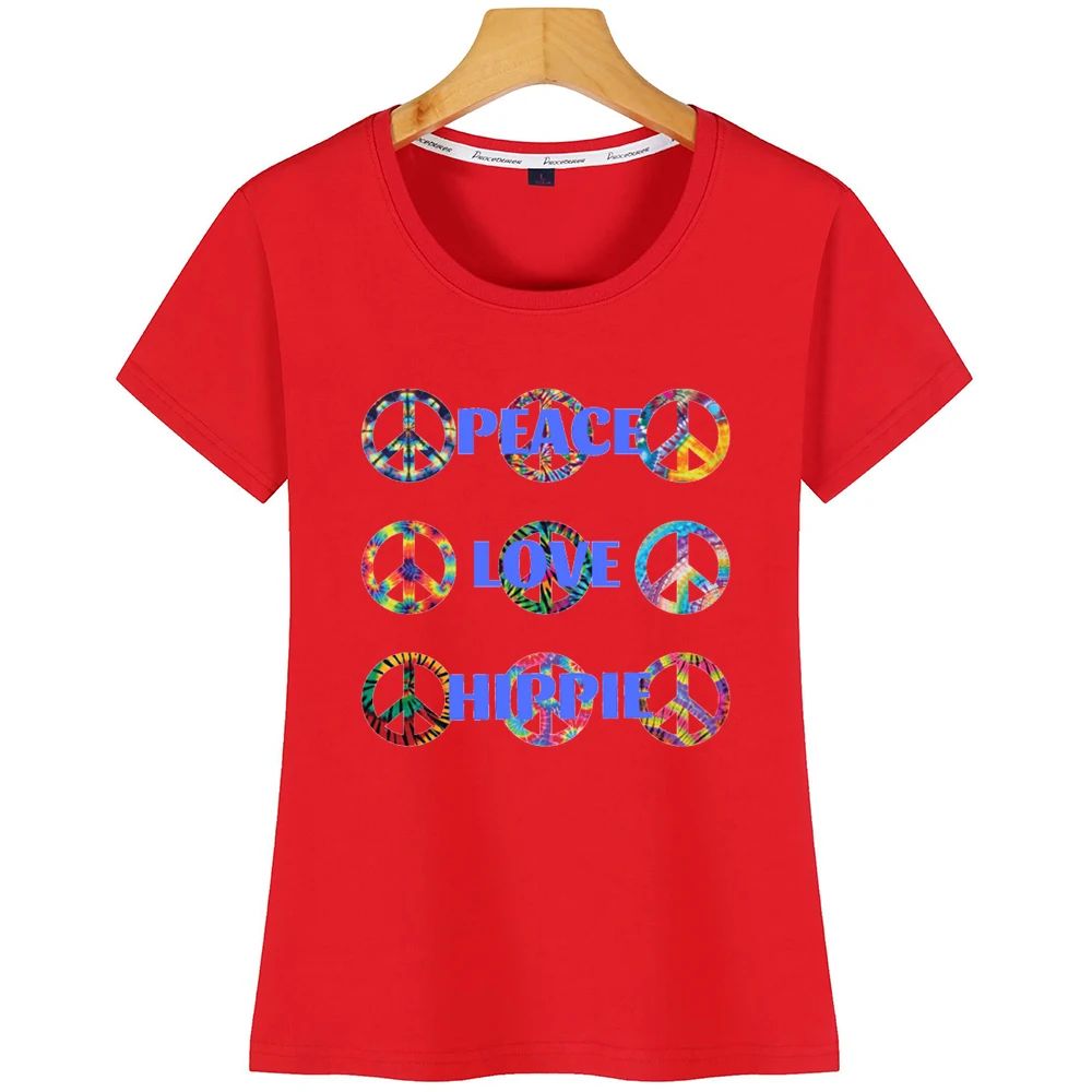 Топы Футболка женская Peace Love Hippie знаки модные надписи короткая футболка | Женская