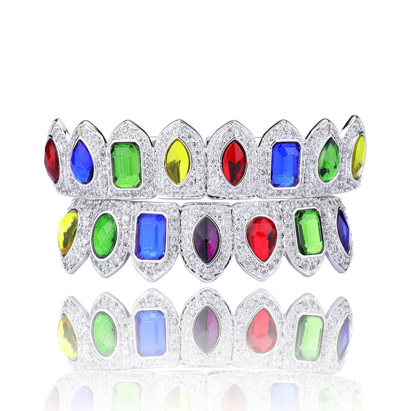 Хип хоп многоцветная зубная решетка модный топ и низ набор зубов для мужчин