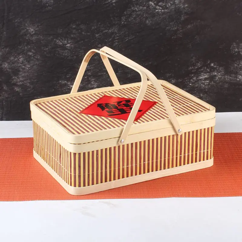 

Bamboo new year goods sausage basket bamboo basket bamboo basket hairy crab gift box bamboo basket with cover zongzi packing box