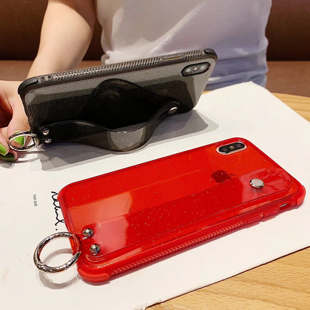 Блестящий порошковый ремешок прозрачный чехол для телефона iPhone 11 Pro Max XR XS X 7 8 6S Plus