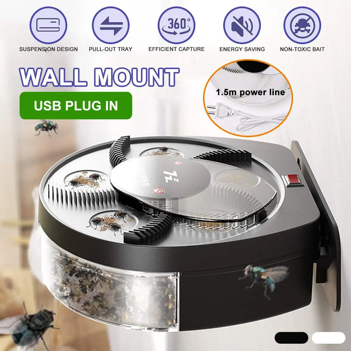 

Wall Mount Electric Insect Traps Fly Trap USB Automatic Flycatcher Pest Control Catcher Mosquito Flying Fly Killer