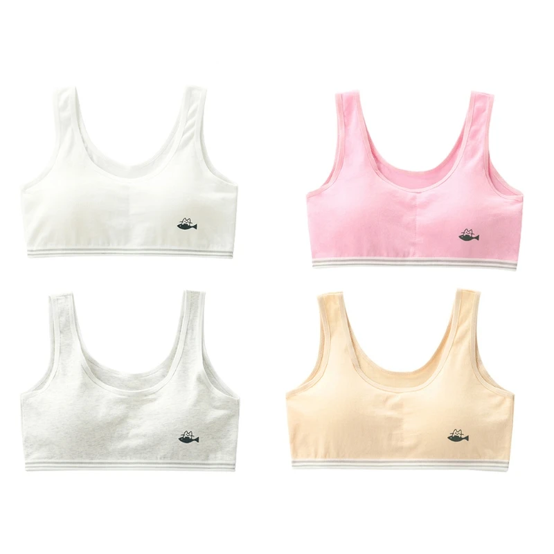 

P8DB жилет для девочек хлопковый тренировочный бюстгальтер с мультяшным принтом кота рыбы мягкое нижнее белье бюстгальтер