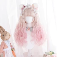 coyoung lolita cosplay wigs high temperature fiber synthetic hair hairfree hair cap long big wave curly gradient golden pink