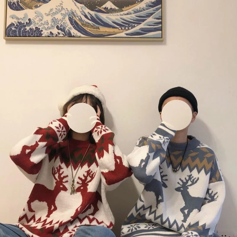 

Autumn and Winter New Sweater Men and Women Lovers Deer Christmas Loose Wild Round Neck Sweater Top