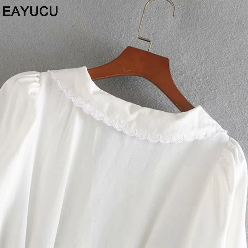 

EAYUCU Elegant High Waist White Cotton Summer Dress Women 2020 Chic V Neck Short Sleeve Ladies A-Line Dresses Vestidos ED116