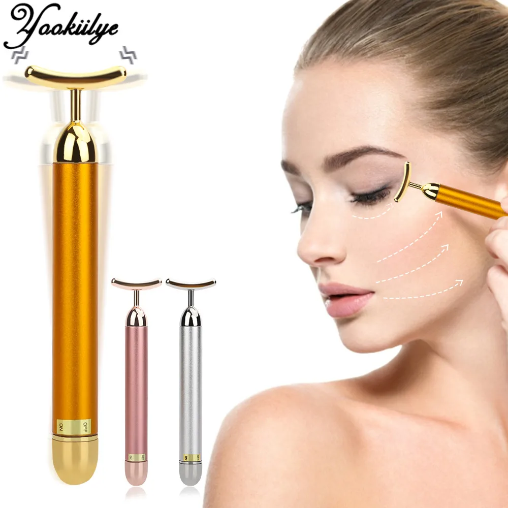 

24k Gold U-Shape Face Lift Roller Energy Beauty Bar Face Slimming Vibration Massager Anti-wrinkle Skin Tightening Skin Care Tool