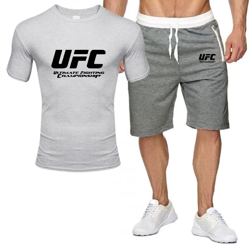 

2021 New Casual Men's Sets Summer Tracksuit Men Print Short Sleeve T-shirt 2 Piece+Shorts Quick Drying Short Set MMA BJJ Boxing
