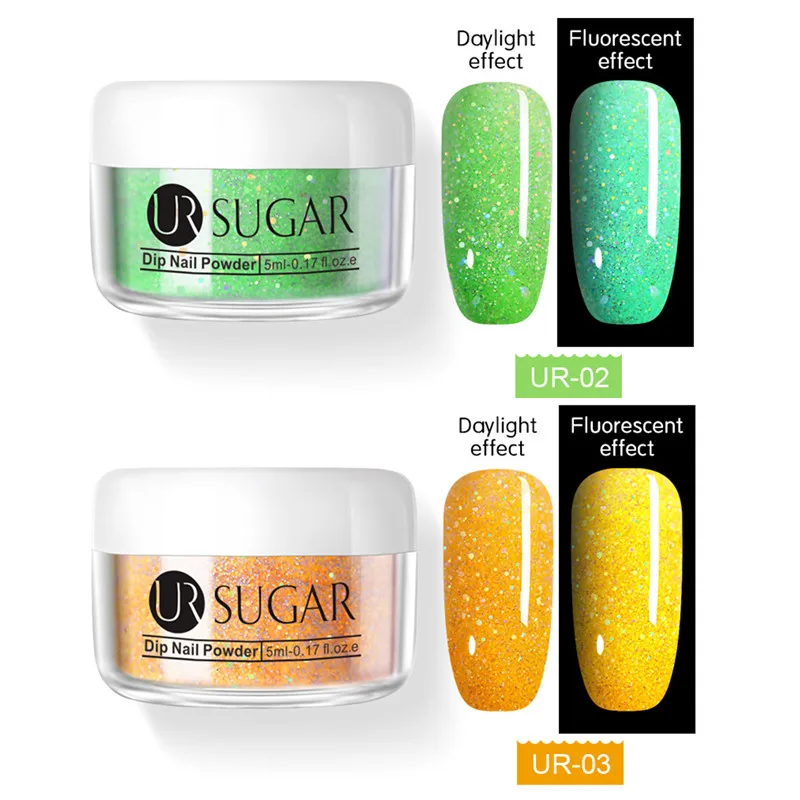 2pcs set2 Ur Sugar 5 мл флуоресцентный блеск Dip порошок для ногтей голографический градиентный французский пигмент погружающийся порошок для ногтей украшение для ногтей - Цвет: 2pcs set2