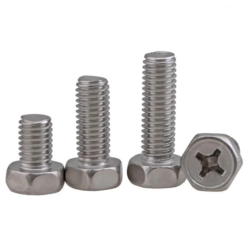 

304 Stainless Steel Cross Groove Recess External Hexagon Bolt External Hexagon Head Screw GB29.2 M6M8 10Pcs