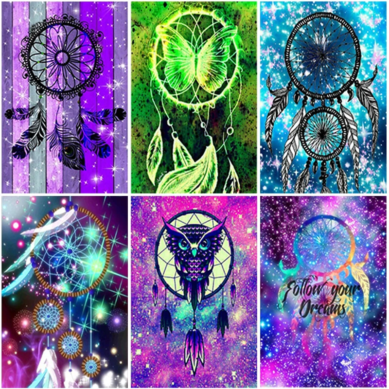 

DIY 5D Diamond Painting Feather Dream Catcher Mosaic Embroidery Colorful Pattern Handmade Home Decoration New Year Gift