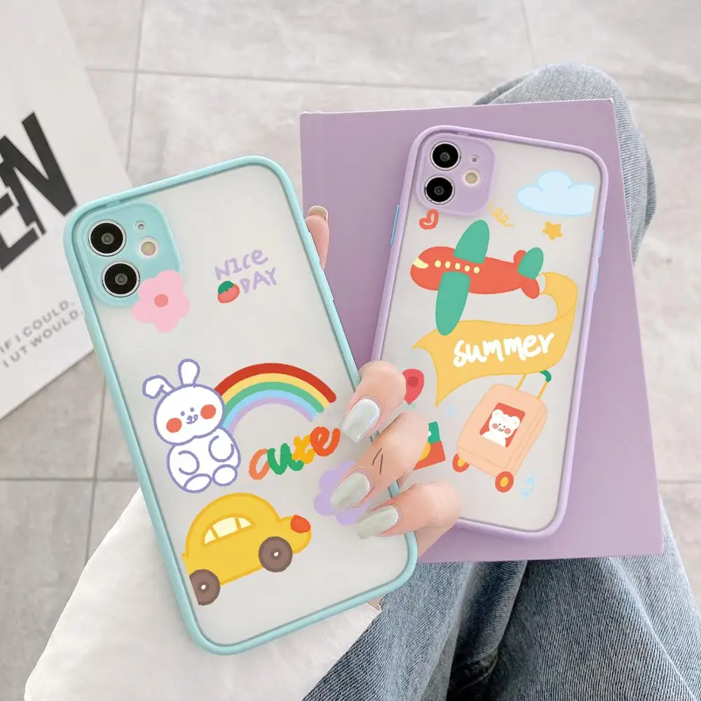 

Fashion Cartoon travel Bear Phone Case For iPhone SE 2020 7 8 6Plus XS MAX 12 11 Pro X XR Flower Shockproof Matte Cover Fundas