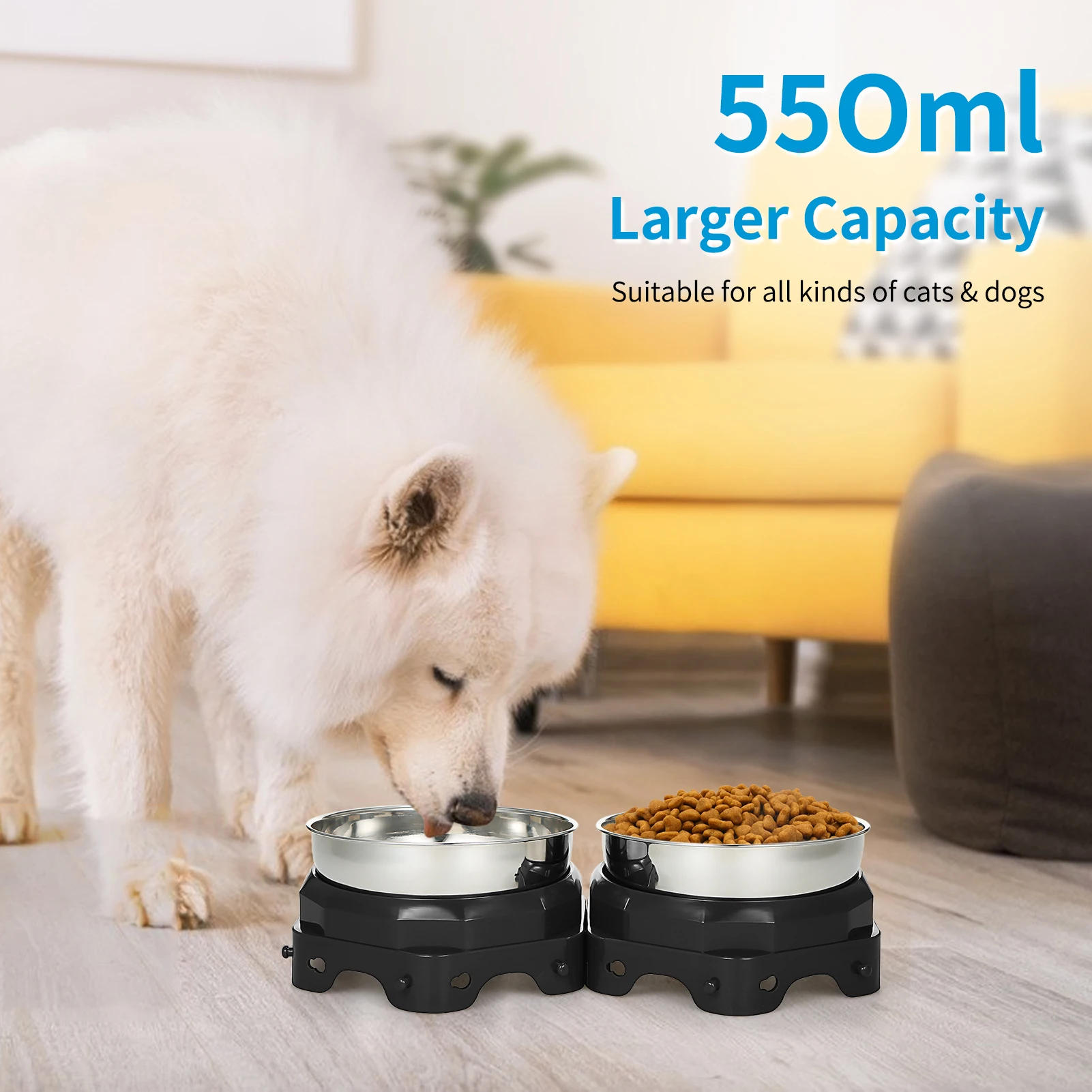 

Pet Cat Bowl Feeder Dog Cat Food Bowl Water Fountain Double Bowl Drinking Anti-slip Raised Stand Dish Bowls For Cats Feeding