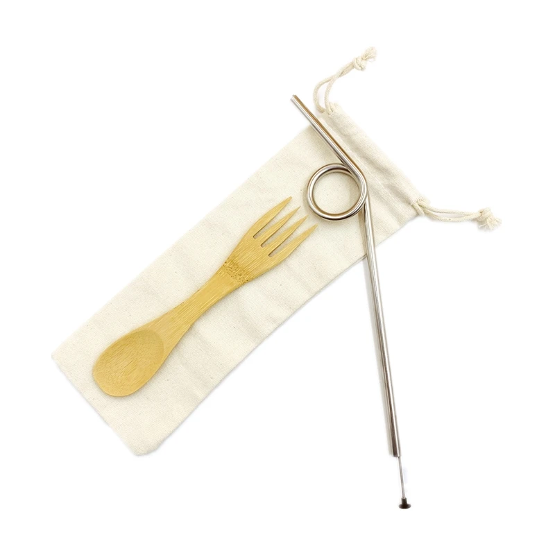 Многоразовая бамбуковая ложка вилка 2 в 1 из нержавеющей стали|Ложки| |