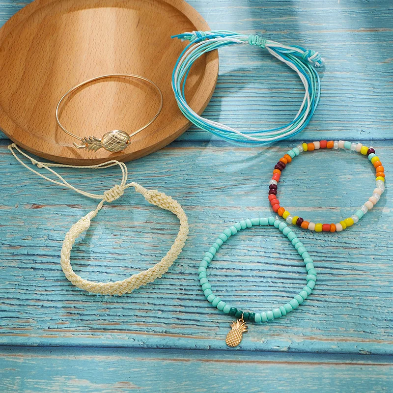 Gold color Bohemian Handmade 4 layers leaf bull head Bracelet Sets Women 2019 New Rope Chain Bracelets Retro Jewelry Accessories | Украшения
