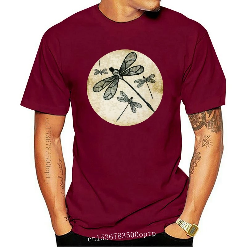 

Новая мужская футболка с принтом, хлопковая Футболка с круглым вырезом и короткими рукавами для женщин, футболка с рисунком стрекозы на заг...