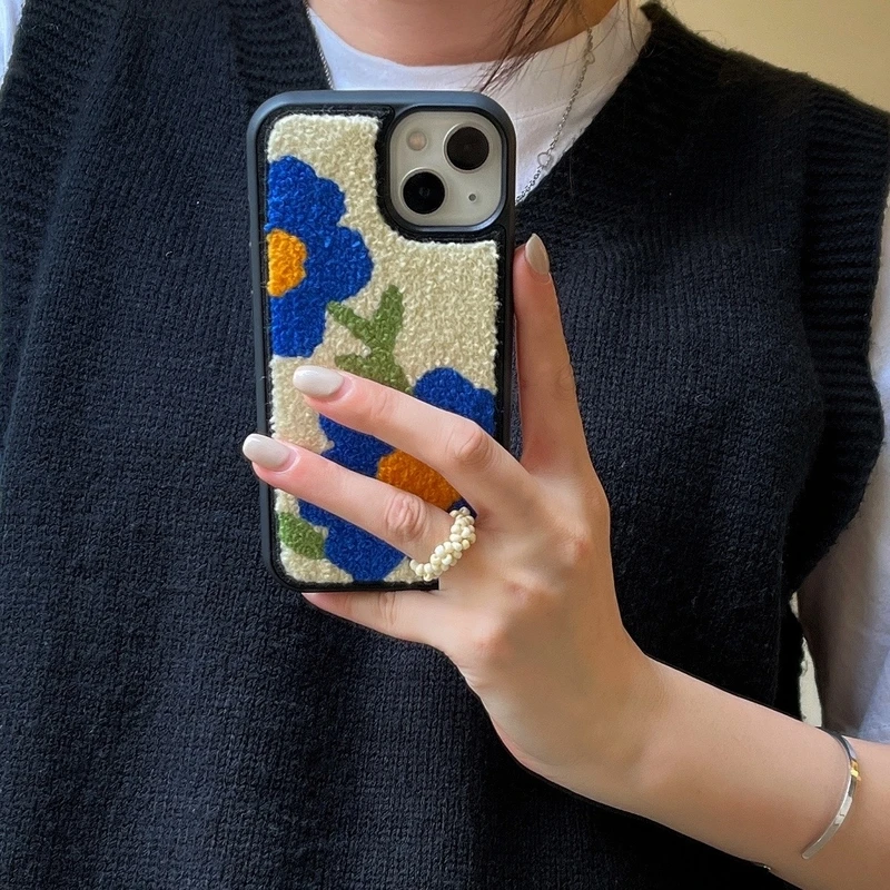 

Корейский ретро Пушистый Плюшевый цветочный чехол для телефона iPhone 11 12 13 Pro XS Max X XR 7 8 Plus SE зимний Мягкий противоударный чехол-накладка