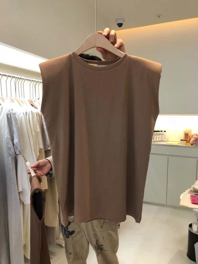 

2021 Summer Tees T-shirt Women Tops Casual Solid Sleeveless Regular Outwear Sexy t-shirts Women Round Neck Tops Blusas White