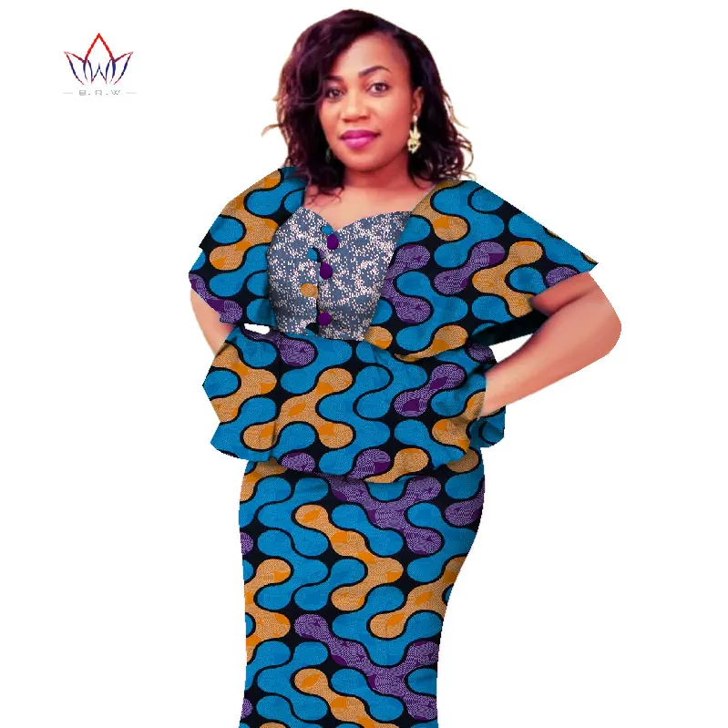 Платье в стиле Дашики длинное с треугольным вырезом размеры 5xl 6xl WY2693|skirt set|2 piece