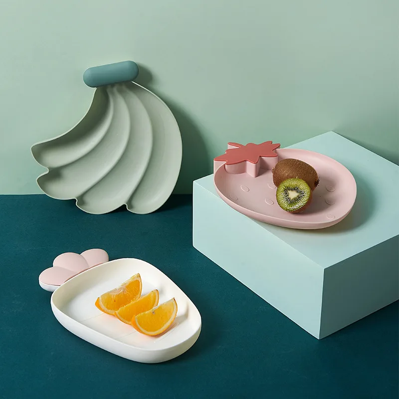 

Lovely Fruit Plates Nordic Style Separate Dry Fruit Snack Plate Strawberry Banana Pineapple Shape Candy Fruit Pan Dishes Tray