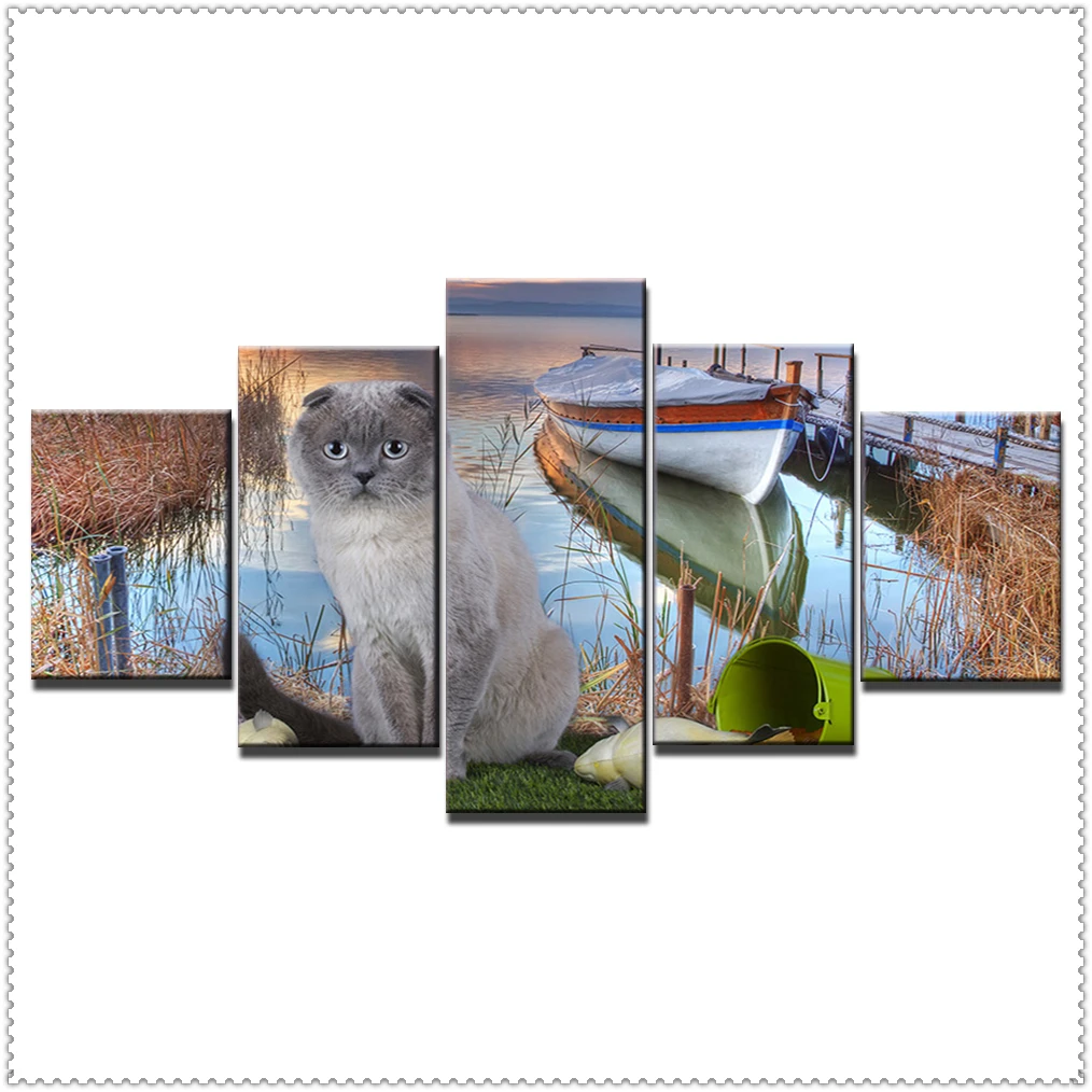

HD 5 Pieces Pet Cat Animal Pictures Posters Wall Art Home Decor for Living Room Painting on The Wall Cat Pet Pictures Wall Art