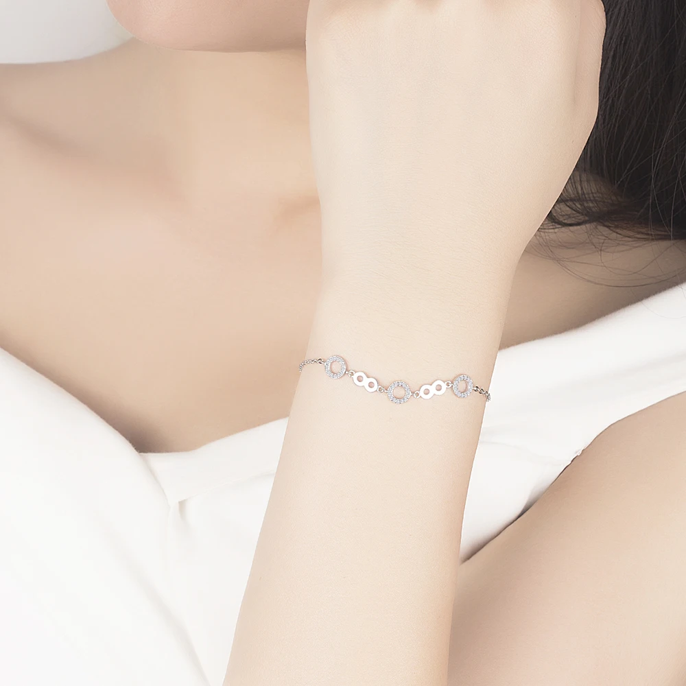 Женский браслет-цепочка из стерлингового серебра 925 пробы с кристаллами и