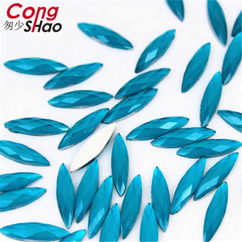 Sky Blue Cong Shao, 100 шт, 4*15 мм, AB, прозрачные, конский глаз, смола, стразы, отделка, кристаллы, плоская задняя сторона, для свадебного платья, пуговицы, украшение, ZZ214 - Цвет: Sky Blue