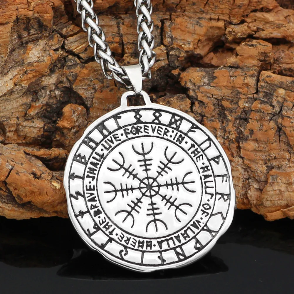 Nordic Viking vegvisir Stainless Steel Rune Necklace For Men With Valknut Gift Bag |