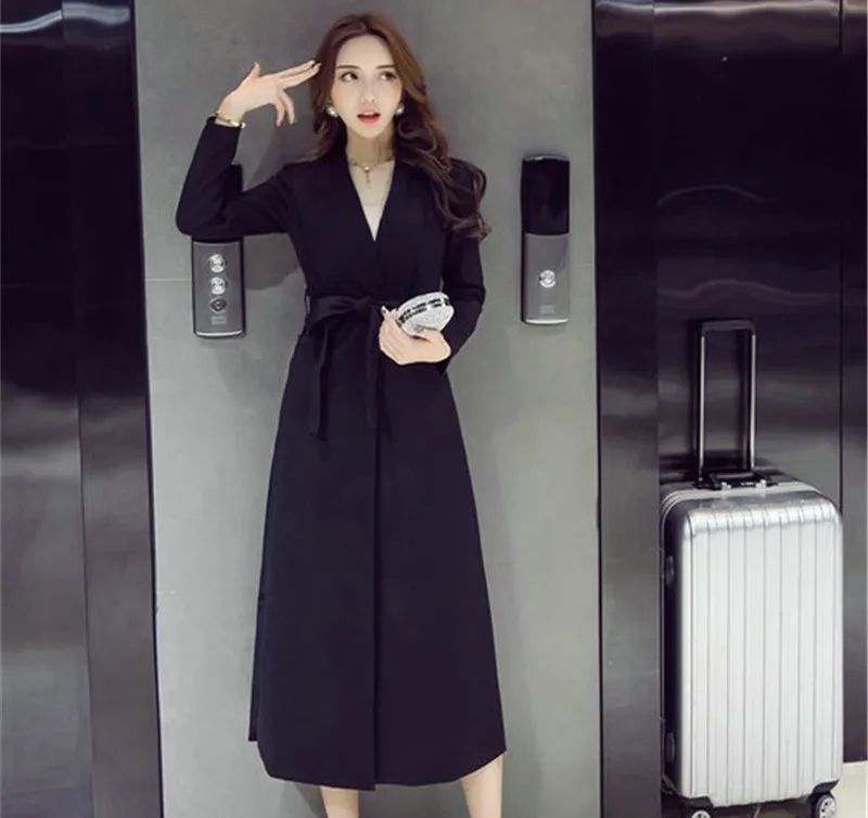 

Longue Tunique Coat Women's Autumn Windbreaker Coats With Belt Elegant Slim Women Trench Coat Para As Mulheres