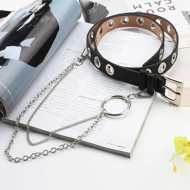 Ремень с цепочкой в стиле панк женский модный регулируемый пояс