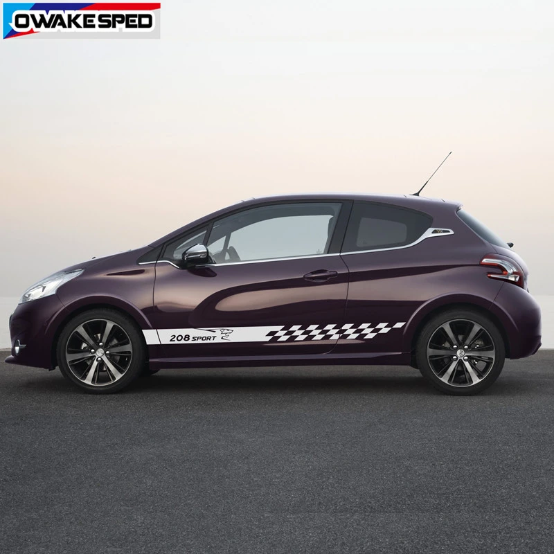 Спортивные полосы для PEUGEOT 208 3 5 door 2012 2020 наклейки на дверь и юбку двусторонние