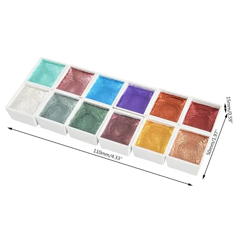 

12 Color Glitter Water Color Set Metallic Gold Pigment Paint Artist Painting