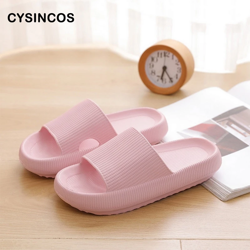 

CYSINCOS Summer Women Thickened Non-slip Slippers Couple EVA Soft Sole Beach Slide Sandals Casual Indoor Home Bathroom Shoes