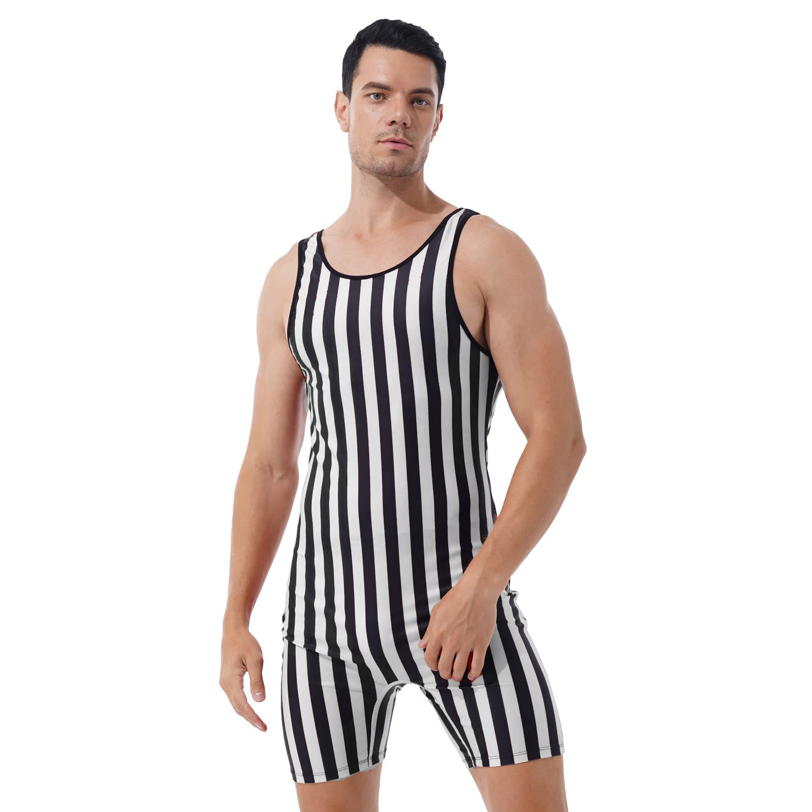 

Men Sports Jumpsuit Striped Wrestling Singlet Bodysuit Weight Lifting Stretchy Leotard Workout Fitness Outfits Athletic Bodysuit
