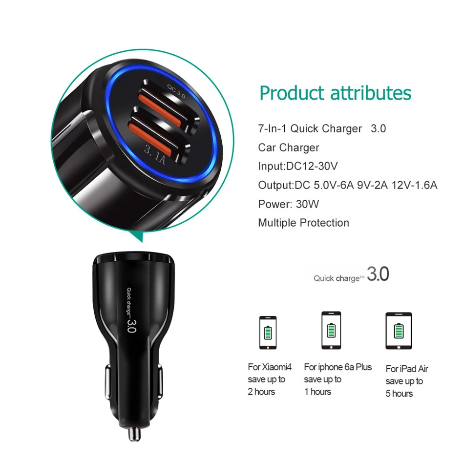 Автомобильное зарядное устройство ROCK Quick Charge 3,0 QC 3,0 Быстрая зарядка type C зарядное устройство для телефона s 2 порта USB быстрое автомобильное зарядное устройство для iphone samsung