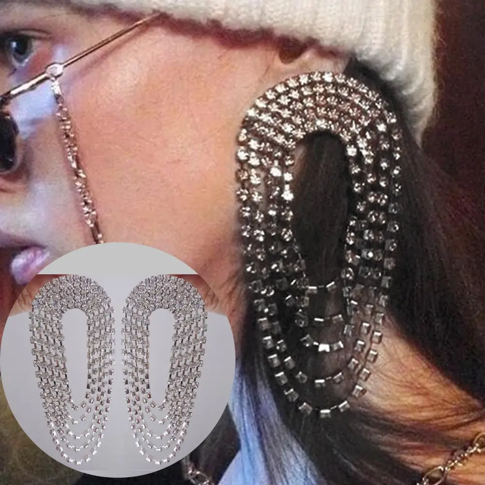 1 пара аксессуаров Rhinestone кисточкой круглые ювелирные изделия Кристалл женские Серьги Подвески Свадебные геометрические Висячие большой подарок водопад