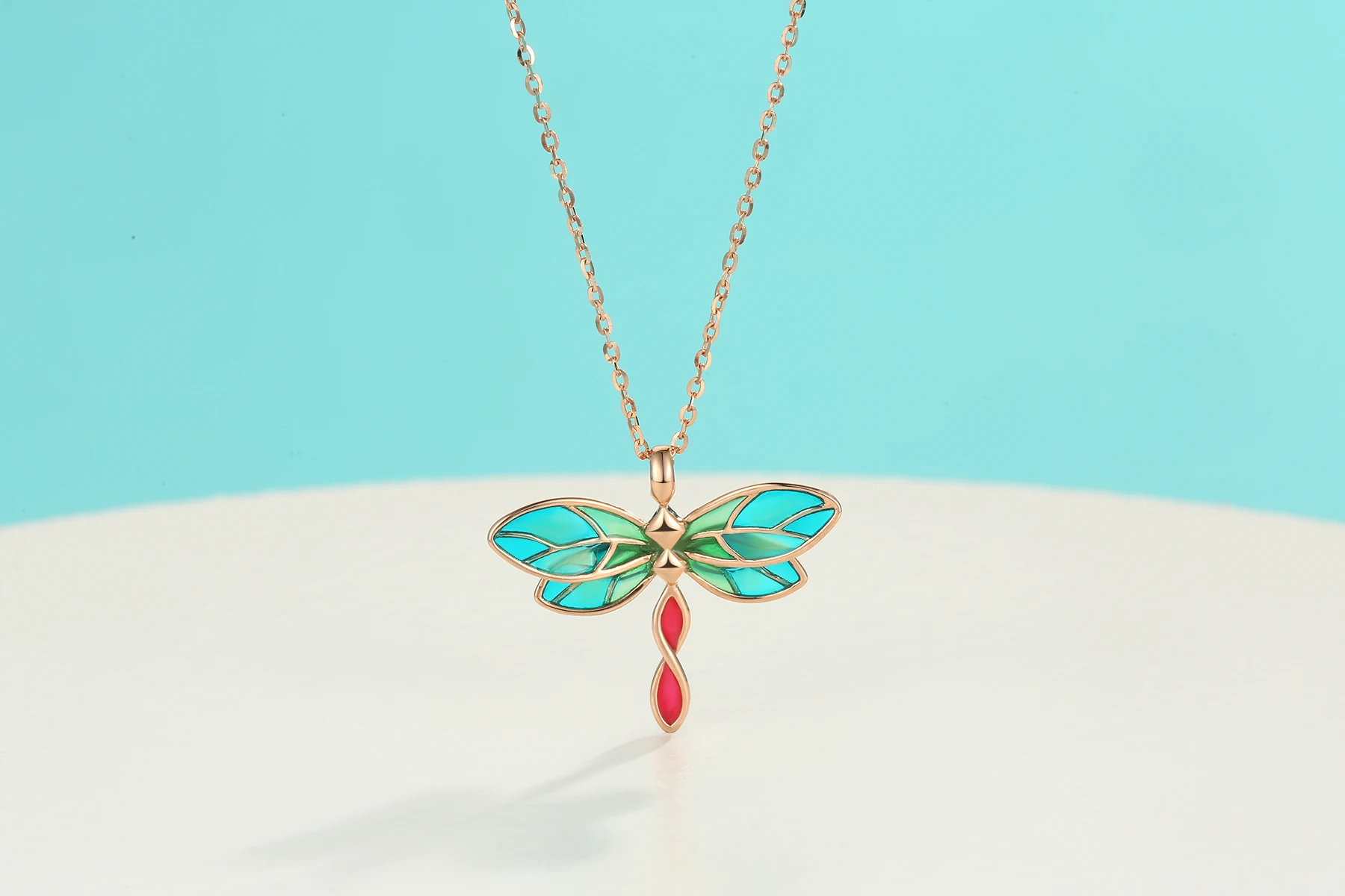 

Adorable Emerald Dragonfly 18K True Real Solid Genuine Gold AU750 Pendant Necklace Set for Women Female Upscale Office Jewelry