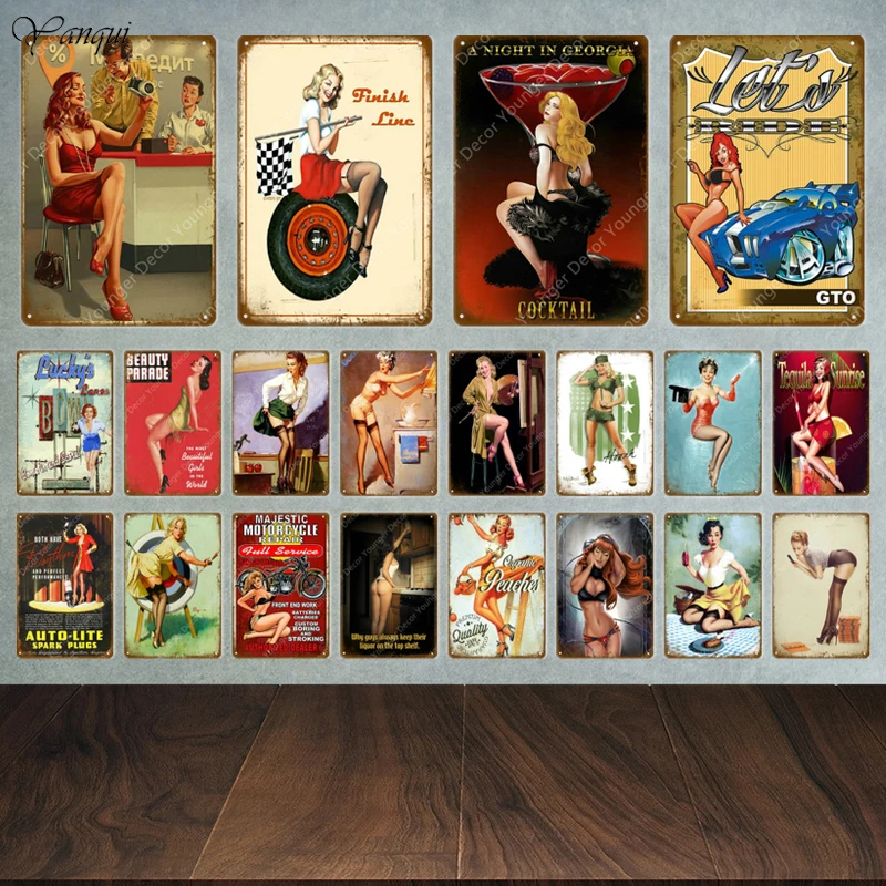 Lucky Pin Up Girl оловянные знаки сексуальная леди металлическая доска Настенный декор для бара паба клуба дома комнаты плакат ретро металлическая картина YA032