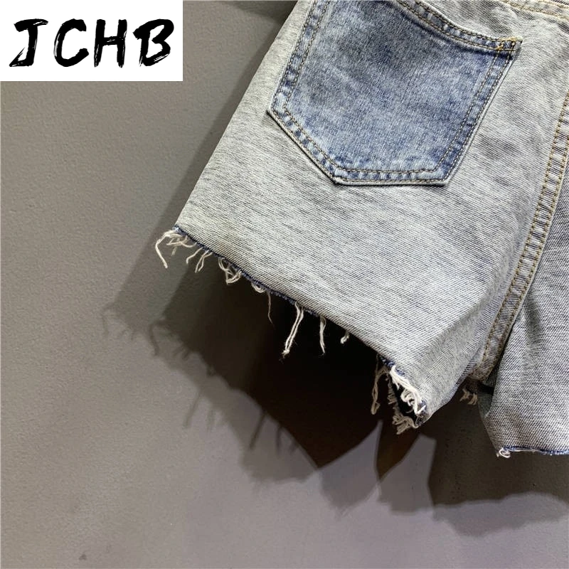 

2021 Personality Vintage Reverse Denim Shorts for Women New Summer Fashion Patch Color Block Short Jeans Students Straight