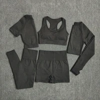 5pcs women workout seamless yoga set fitness short sleeve long crop top shirts running leggings gym clothes