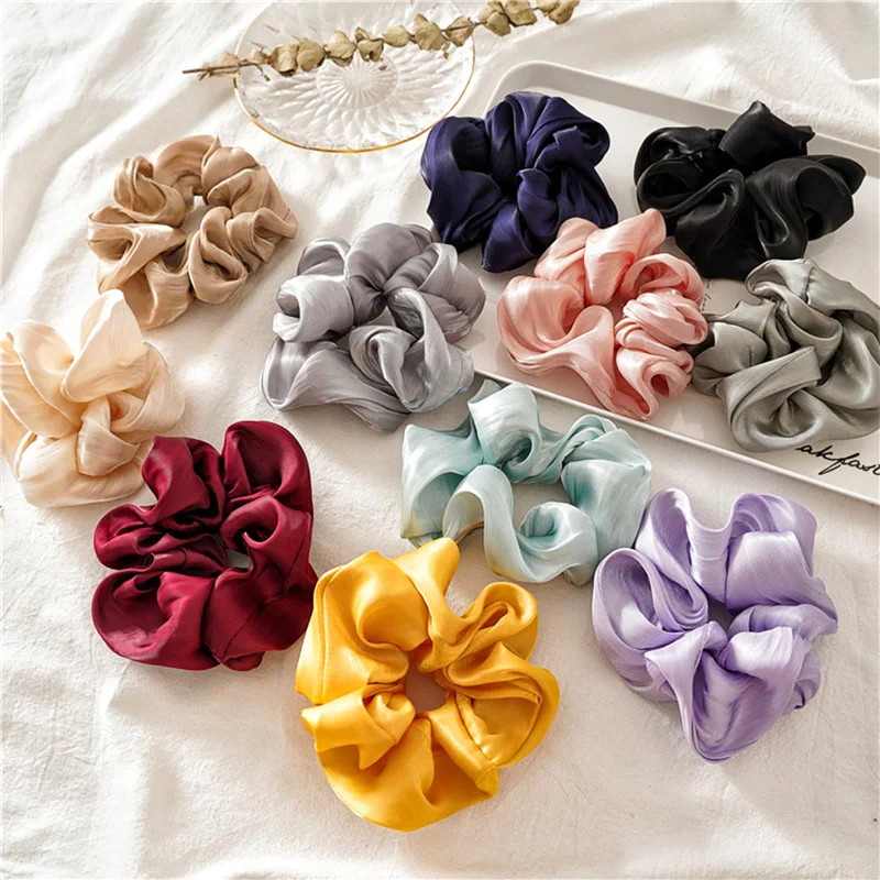 

2021 Egelant Fashion Shiny Satin Scrunchies For Women Solid Hair Accessories Elastic Rubber Hair Bands Glossy Twisted Hair Rope