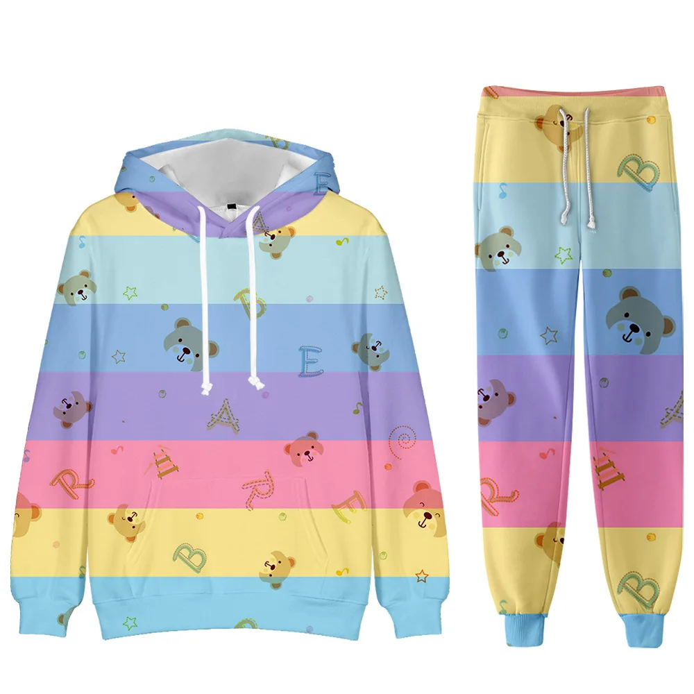

New Fashion 3D Animal Bear Hoodies and Pants Two Pieces Sets Hip Hop Harajuku long sleeve Men Women Clothes Autumn Hooded Suits